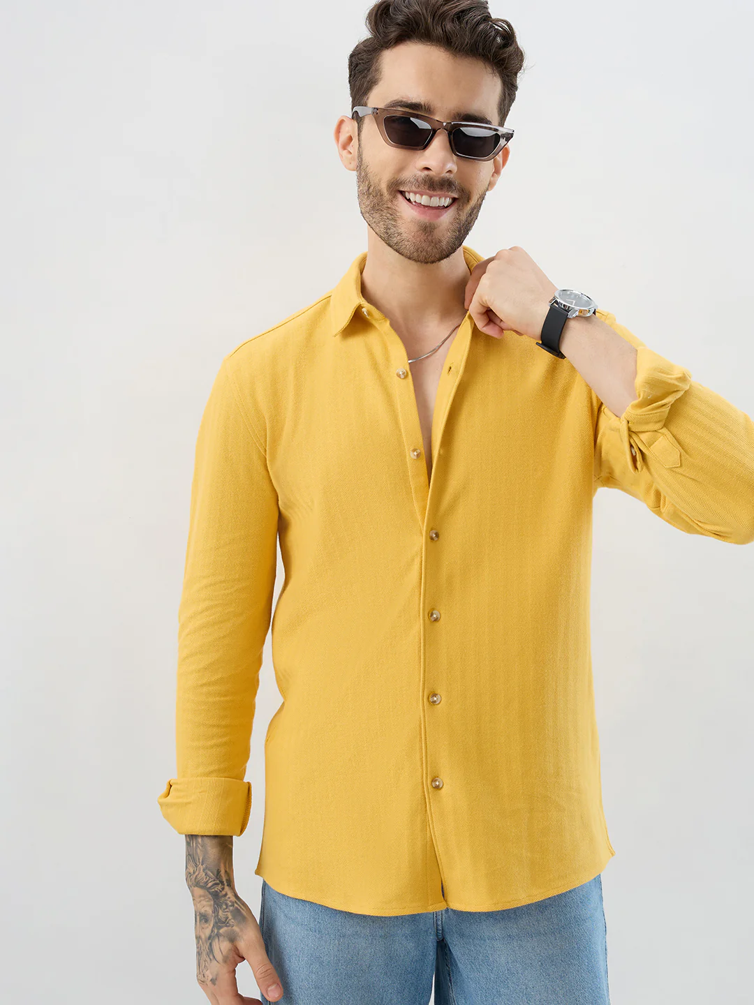 Sunflower Yellow Herringbone Knit Shirt - Image 2