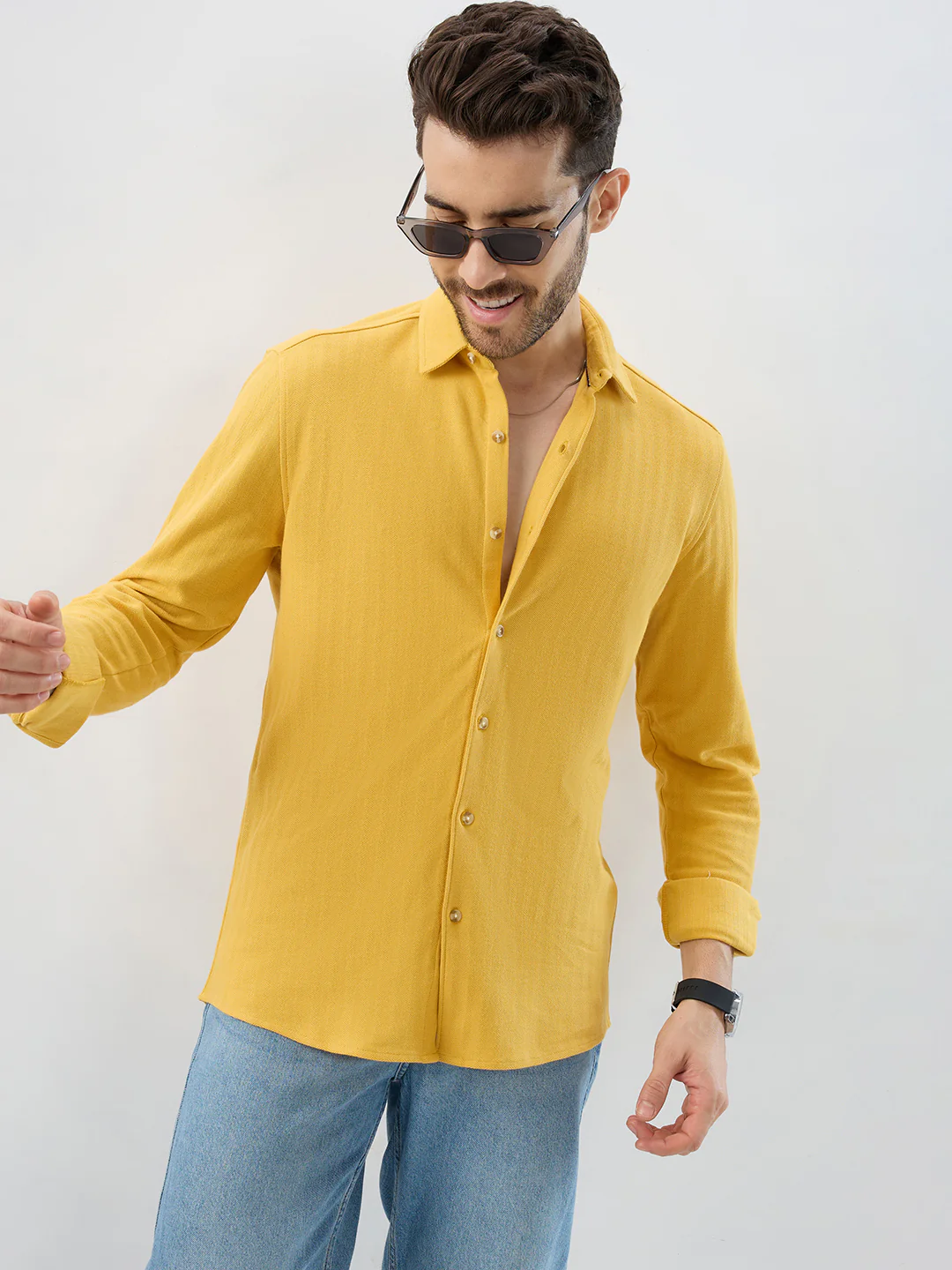 Sunflower Yellow Herringbone Knit Shirt - Image 4