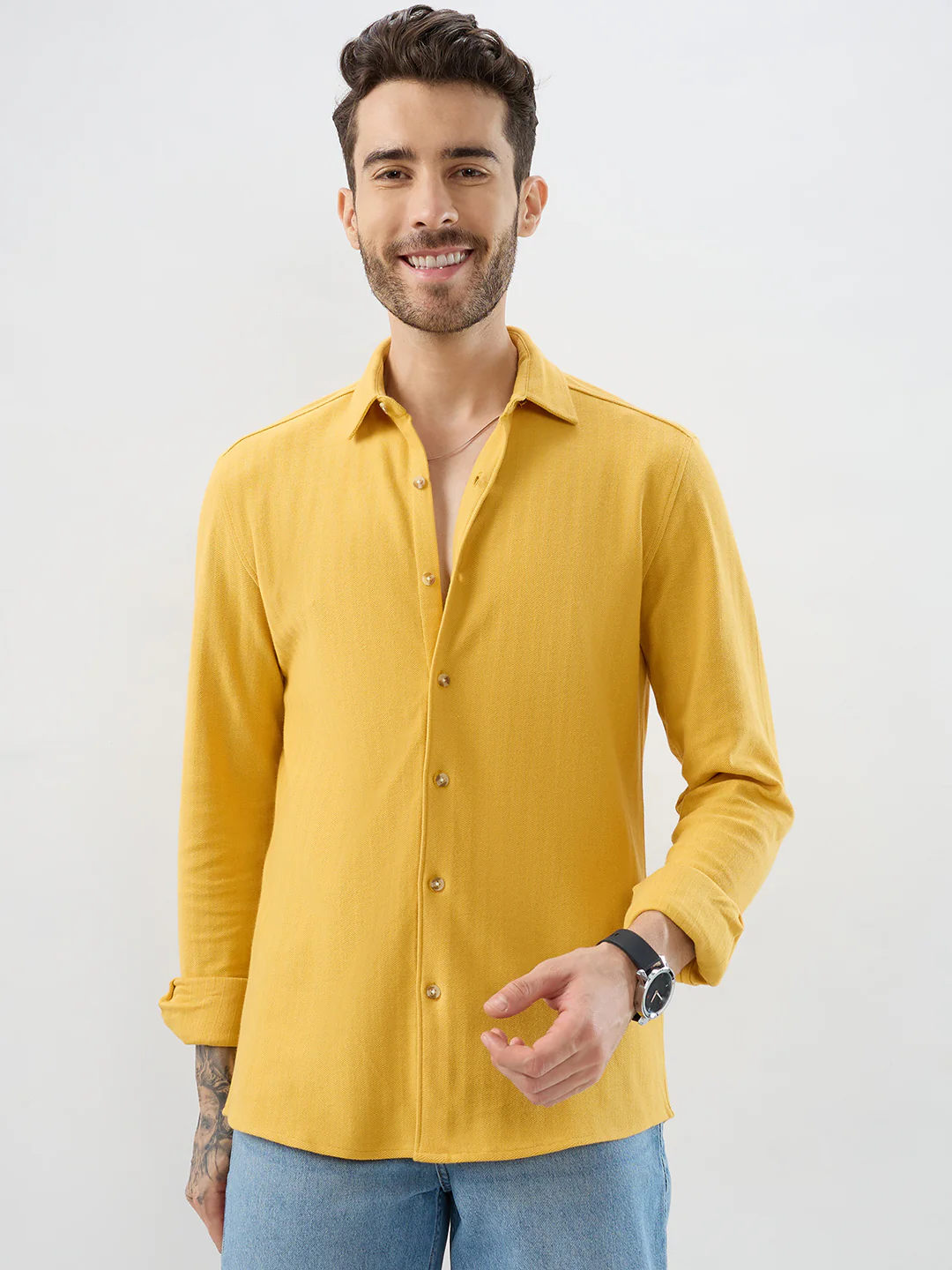 Sunflower Yellow Herringbone Knit Shirt - Image 5