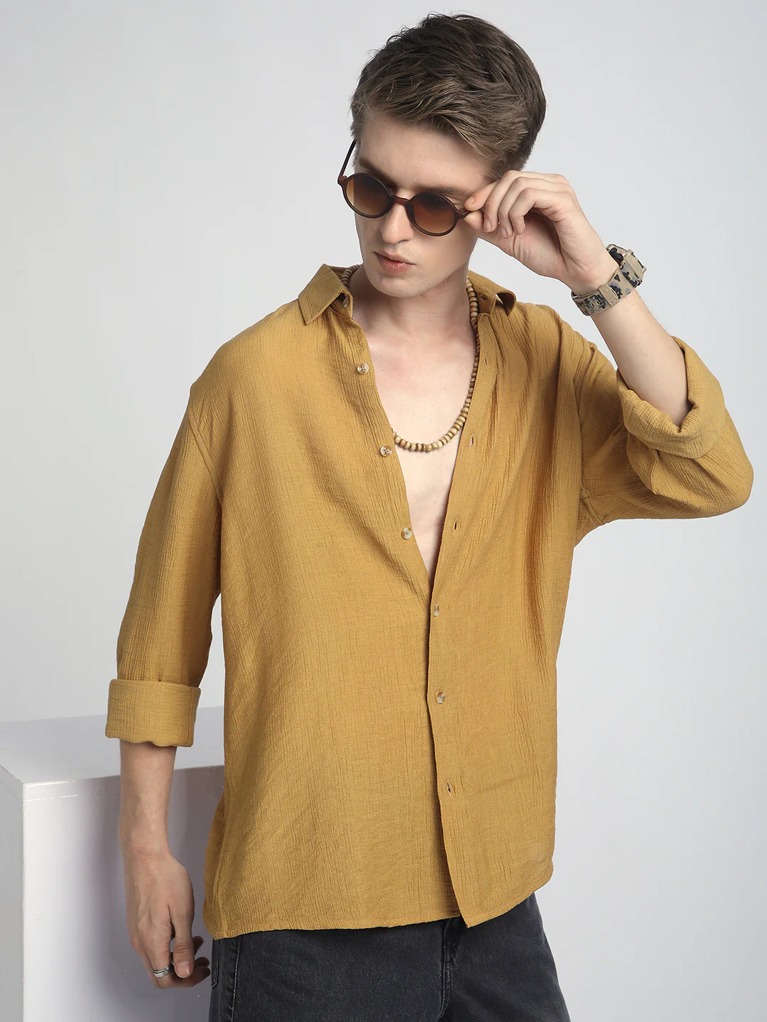 Sunlit Gold Luxe Crinkled Shirt - Image 2