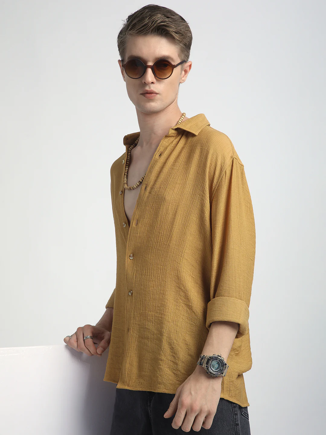 Sunlit Gold Luxe Crinkled Shirt - Image 4