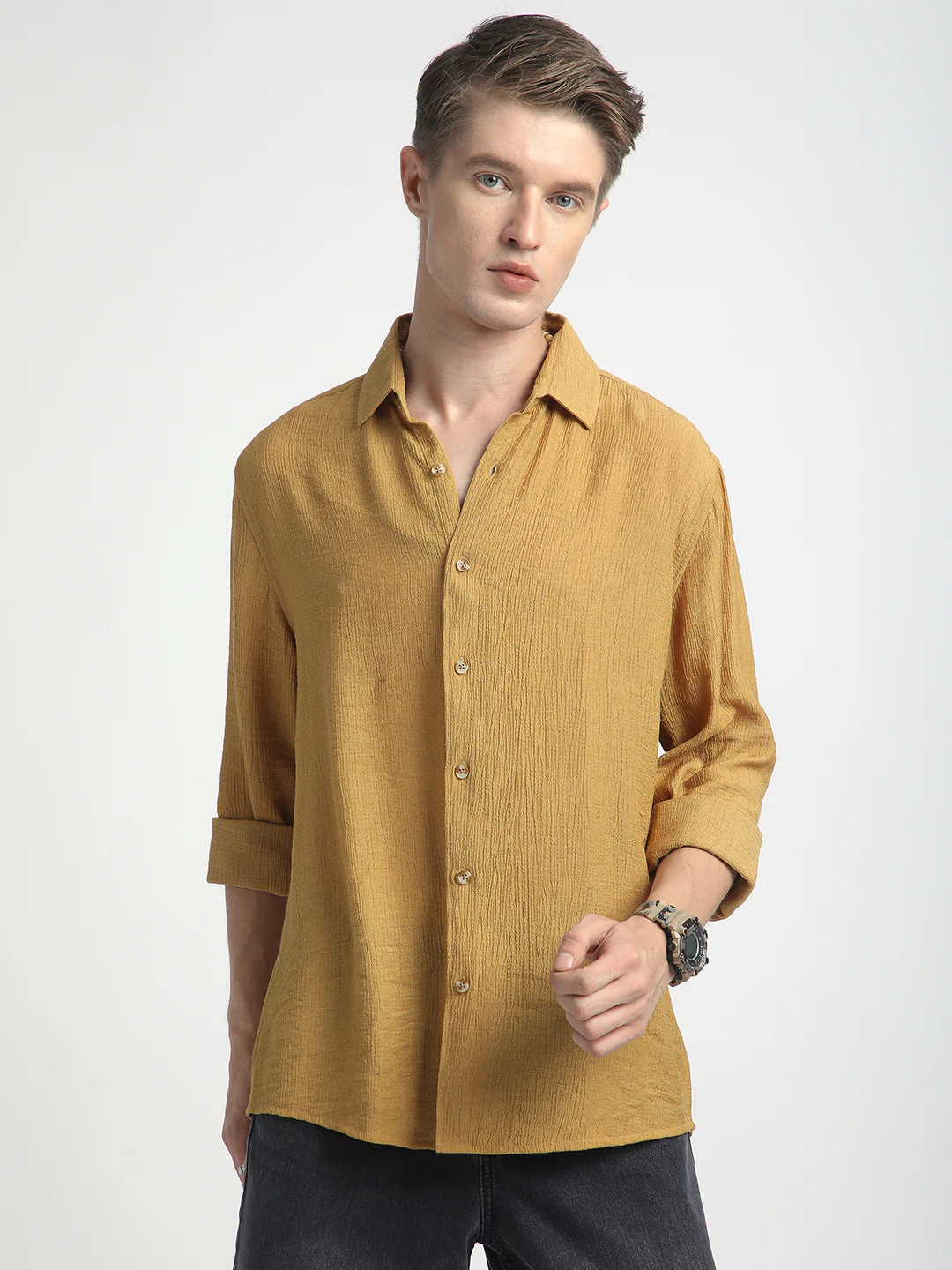 Sunlit Gold Luxe Crinkled Shirt - Image 5