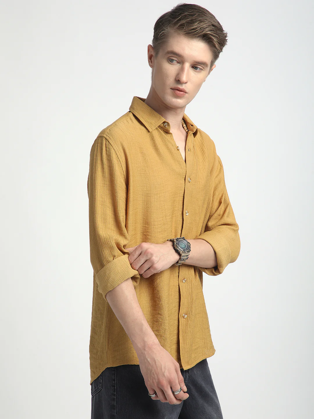 Sunlit Gold Luxe Crinkled Shirt - Image 6