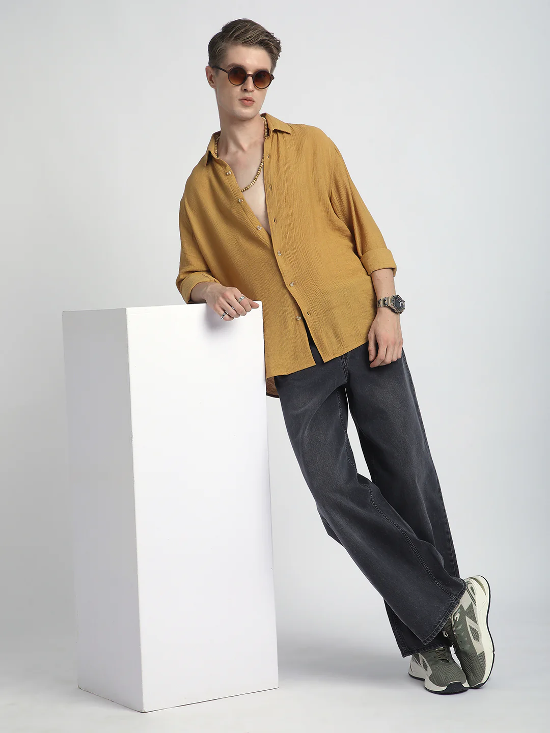 Sunlit Gold Luxe Crinkled Shirt - Image 8
