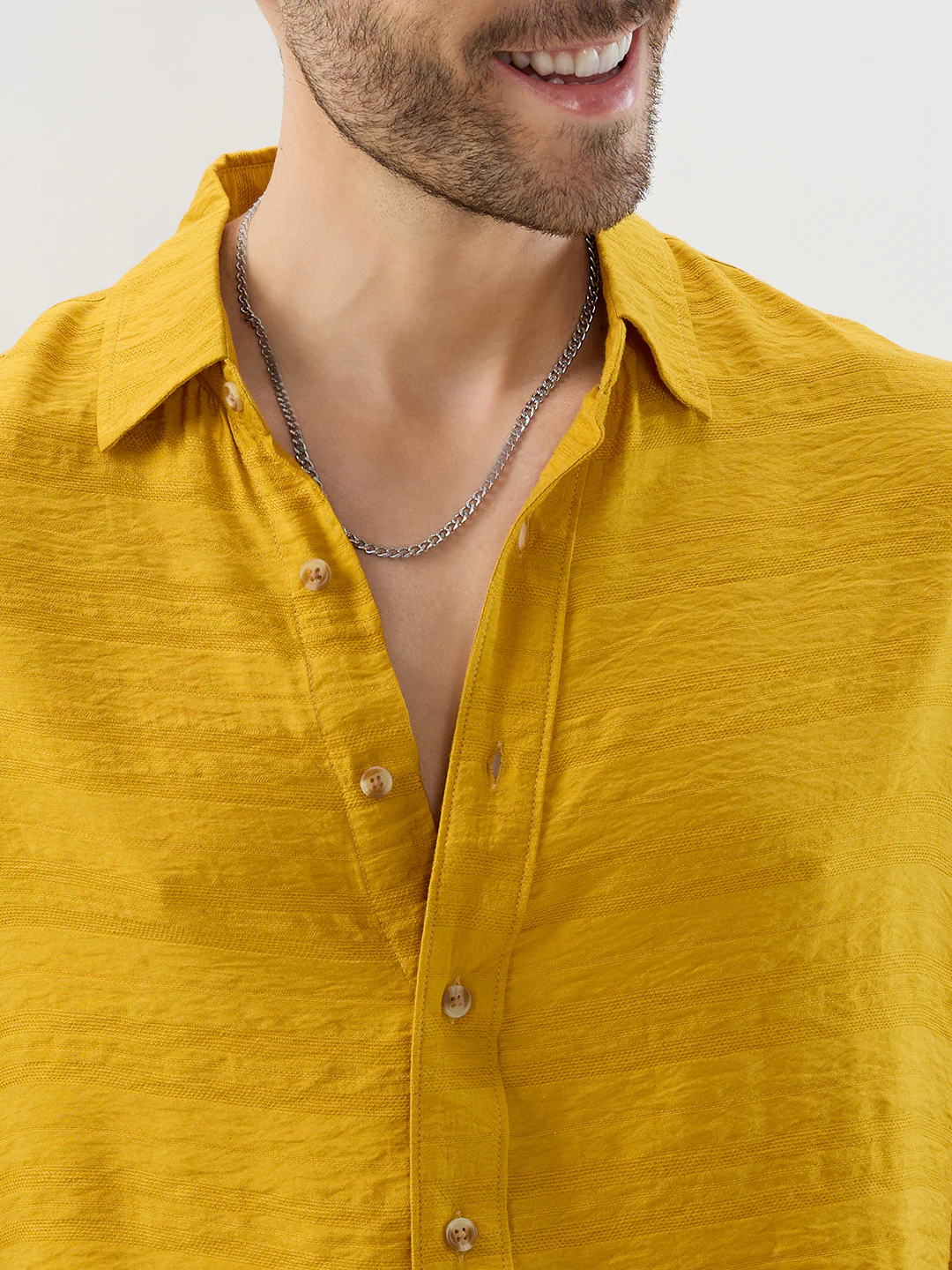 Sunlit Golden Aura Horizontal Textured Boxy Fit Crop Shirt - Image 3