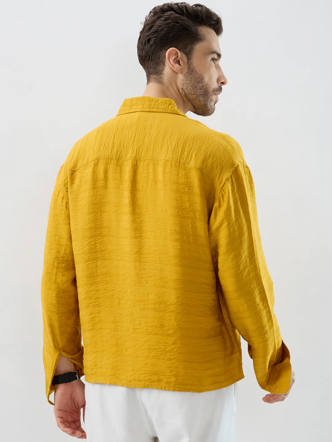 Sunlit Golden Aura Horizontal Textured Boxy Fit Crop Shirt - Image 7