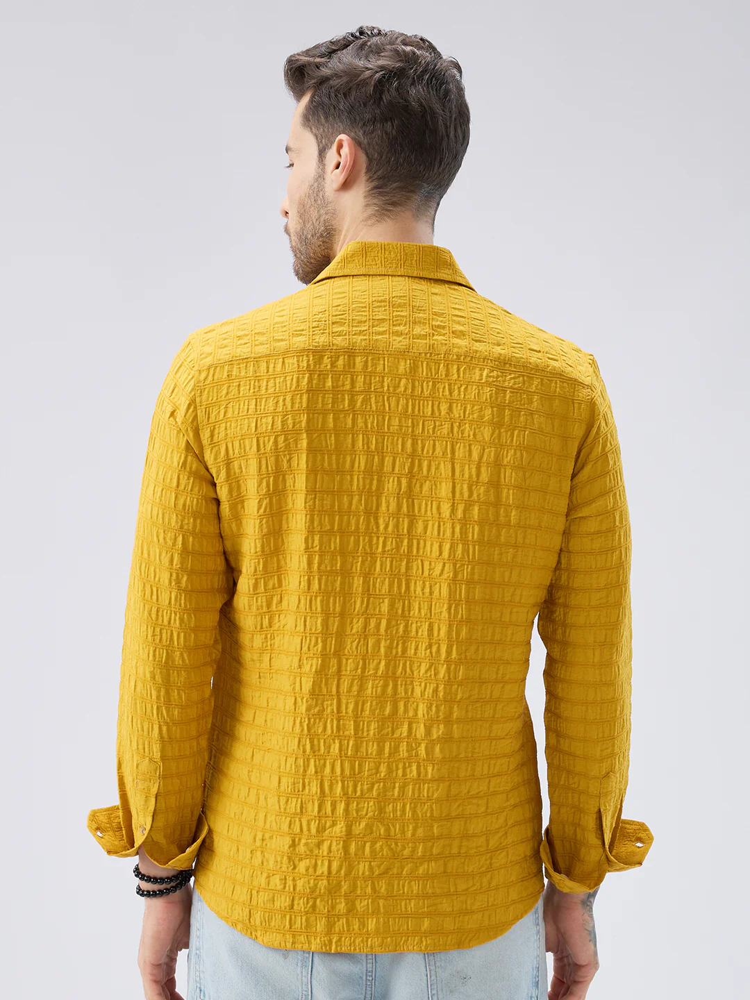 Sunlit Mustard Crinkled Jacquard Shirt - Image 8