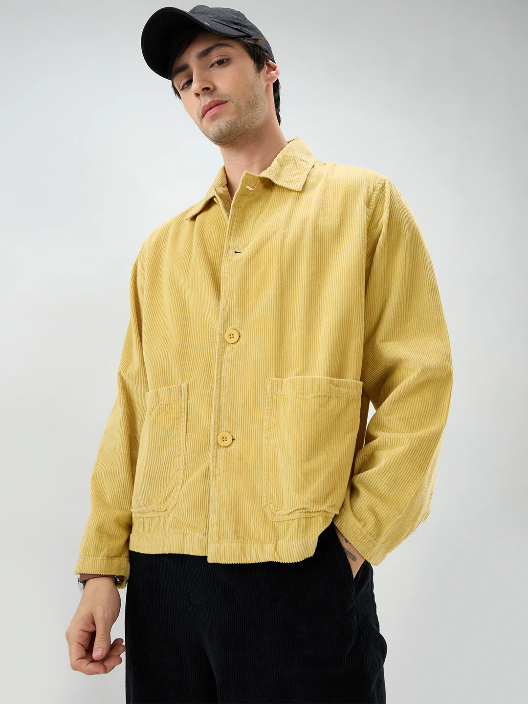 Sunmelt Mustard Corduroy Oversized Double Pocket Crop Shacket - Image 2