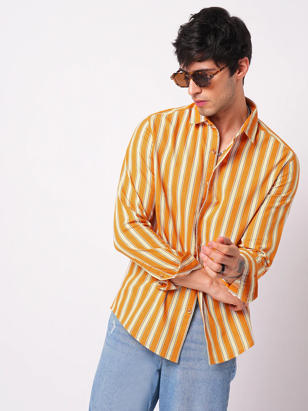Sunset Orange Vertical Stripe Shirt - Image 4