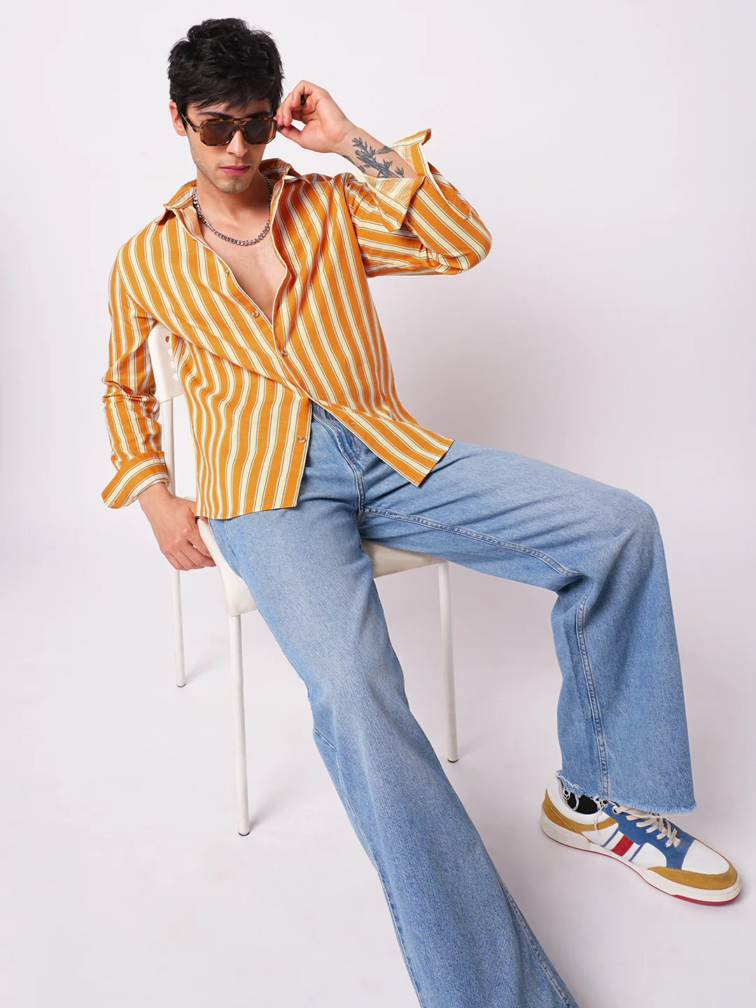 Sunset Orange Vertical Stripe Shirt - Image 8
