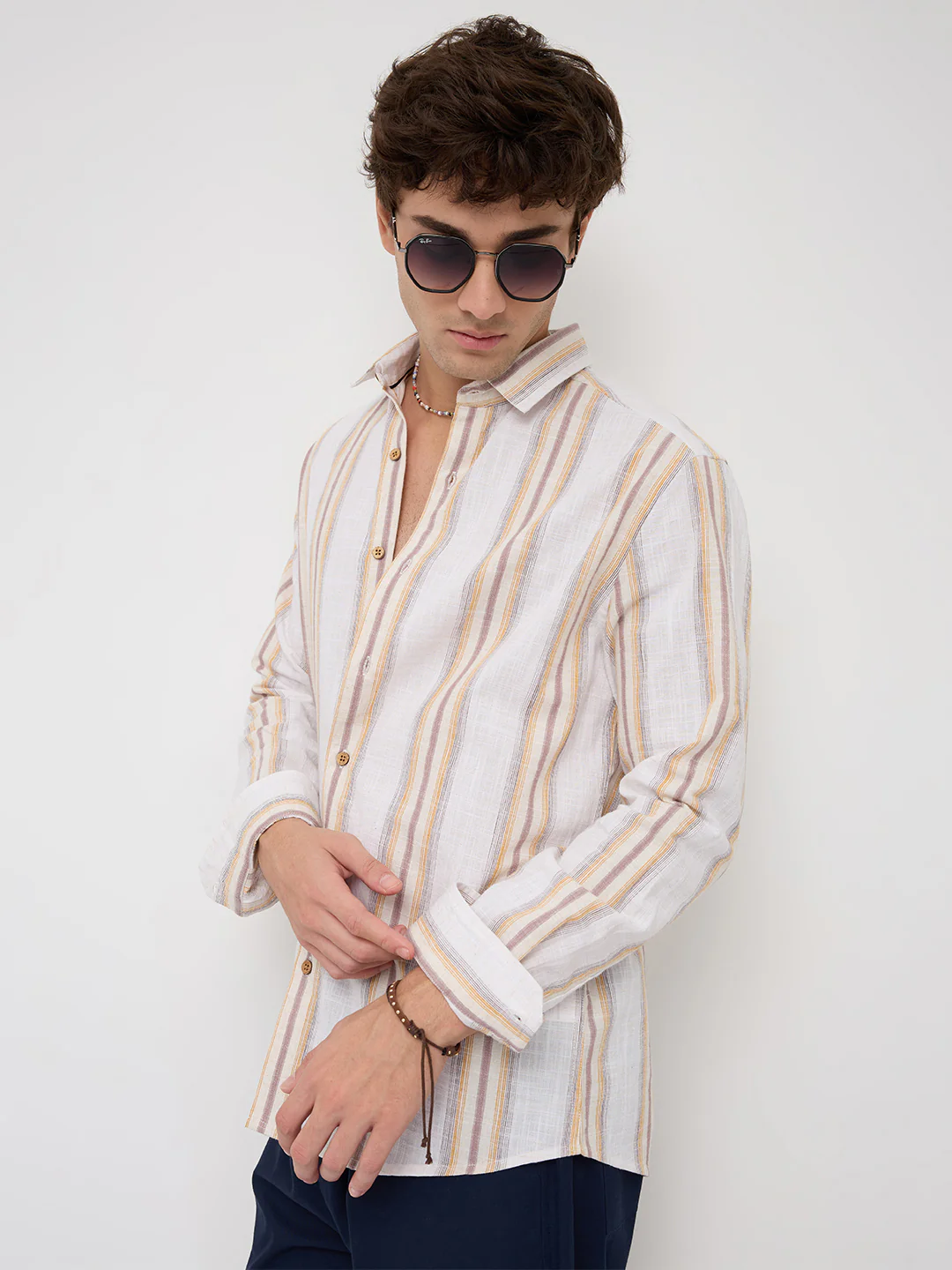 Sunwashed Multi Striped Slub Textured Shirt - Image 2