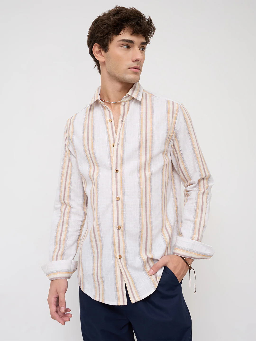 Sunwashed Multi Striped Slub Textured Shirt - Image 4