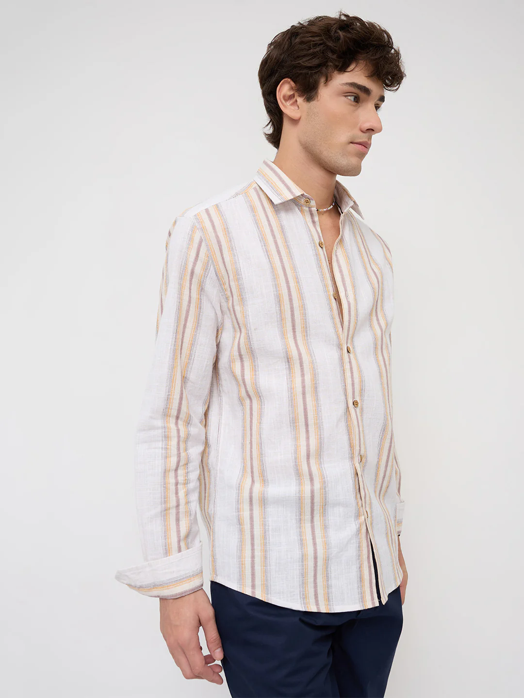 Sunwashed Multi Striped Slub Textured Shirt - Image 5