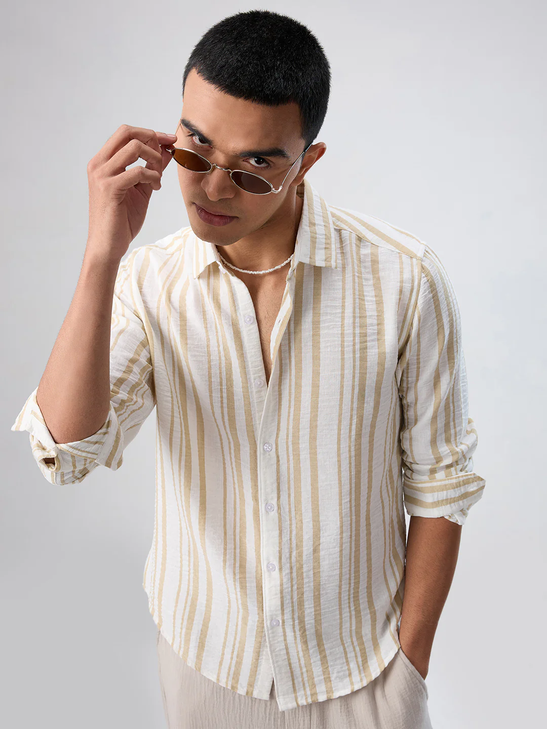 Sunwashed Neutral Linear Striped Shirt