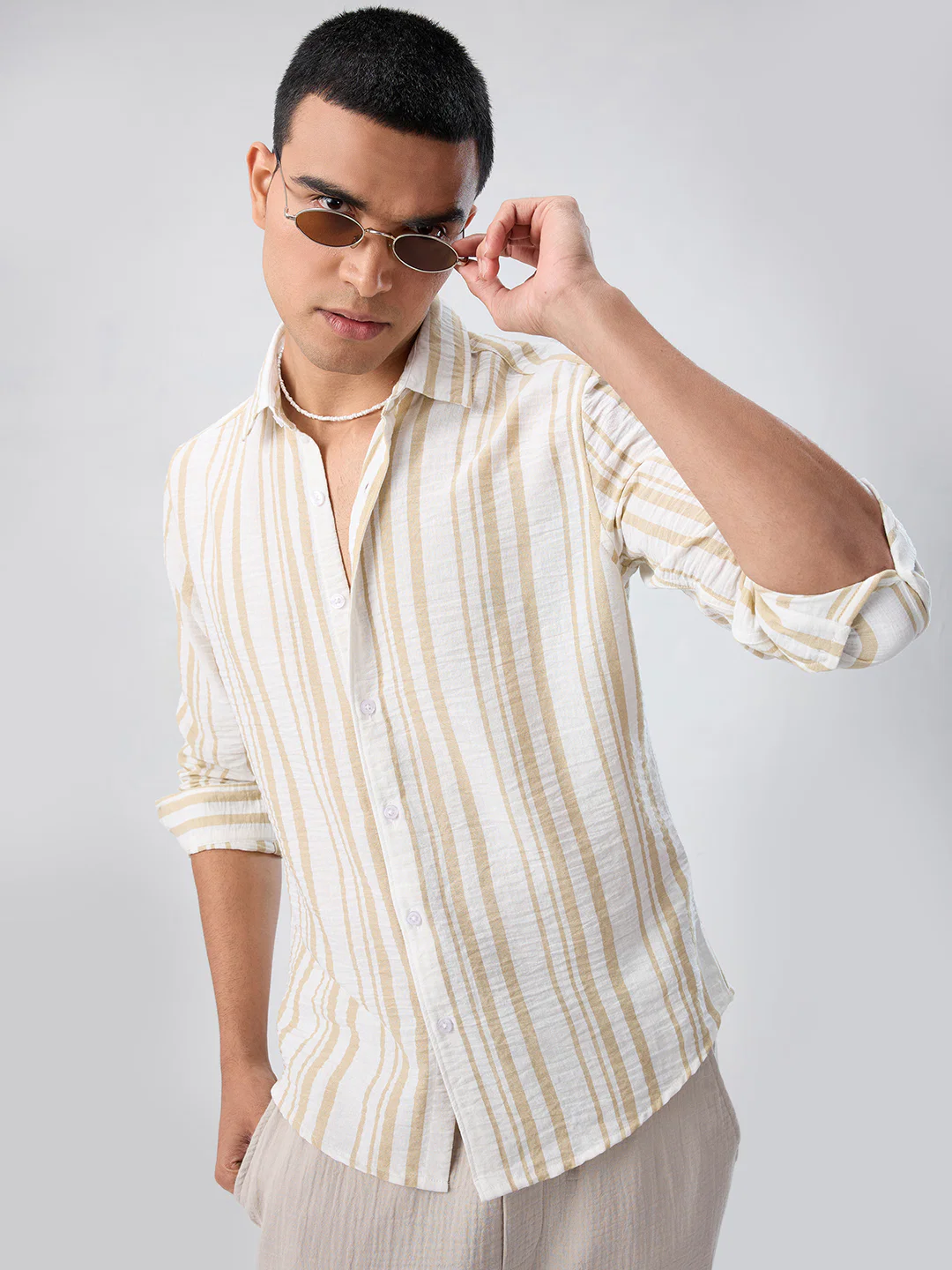 Sunwashed Neutral Linear Striped Shirt - Image 4