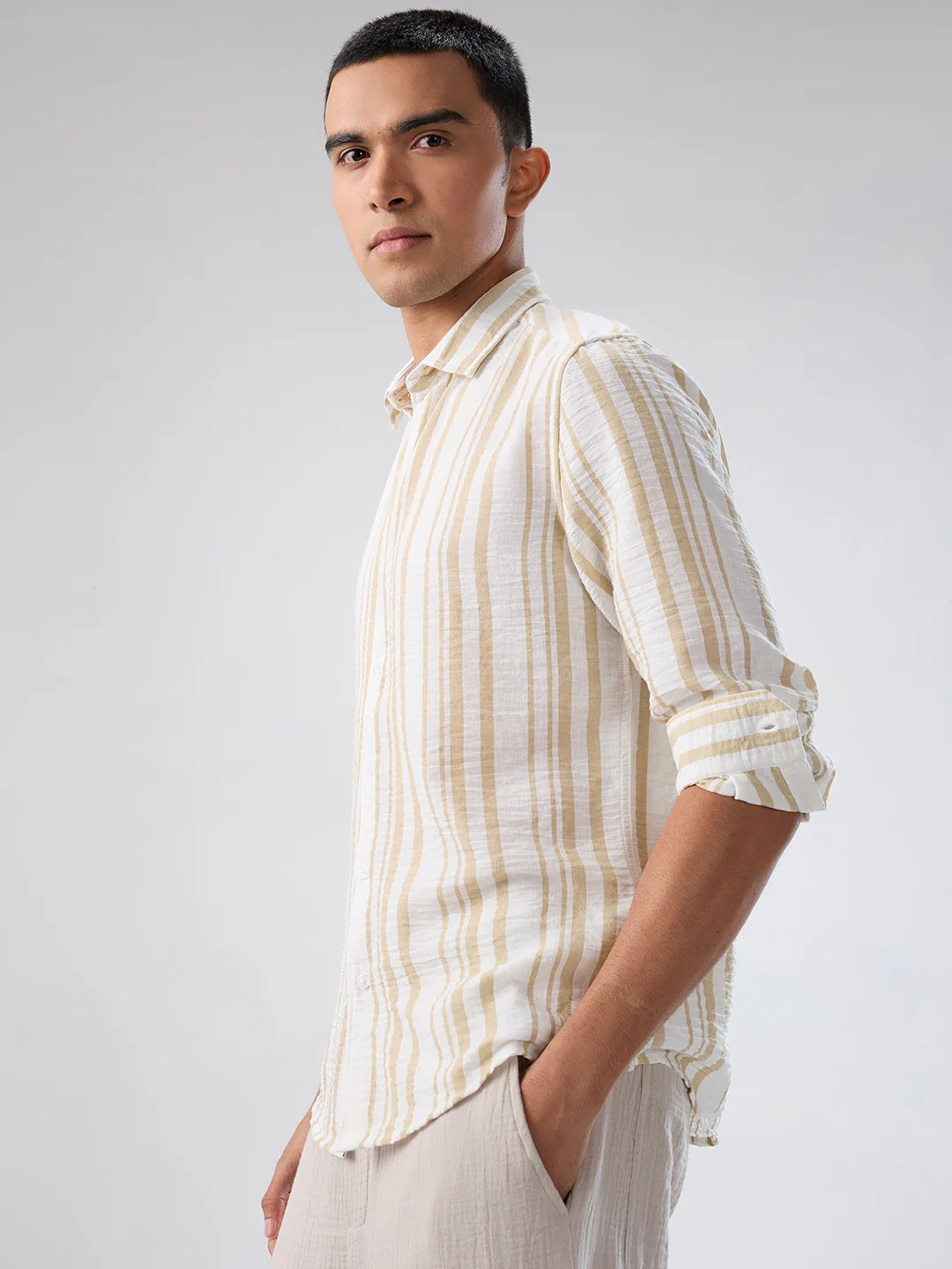 Sunwashed Neutral Linear Striped Shirt - Image 5