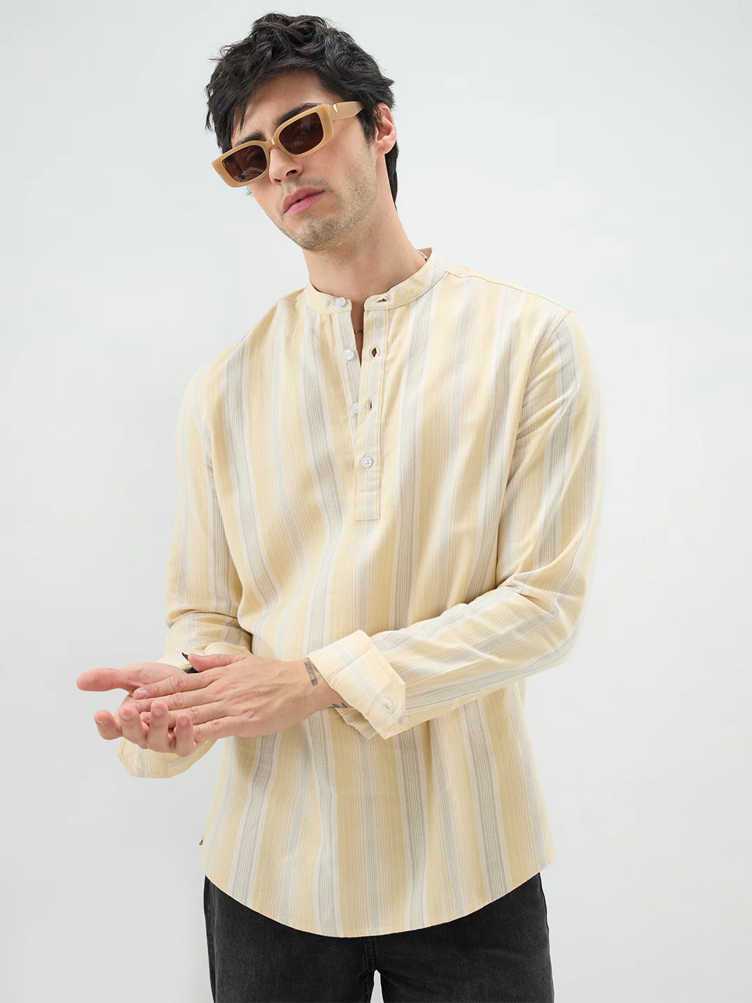 Sunwashed Sand Beige Multi-Stripe Kurta - Image 2