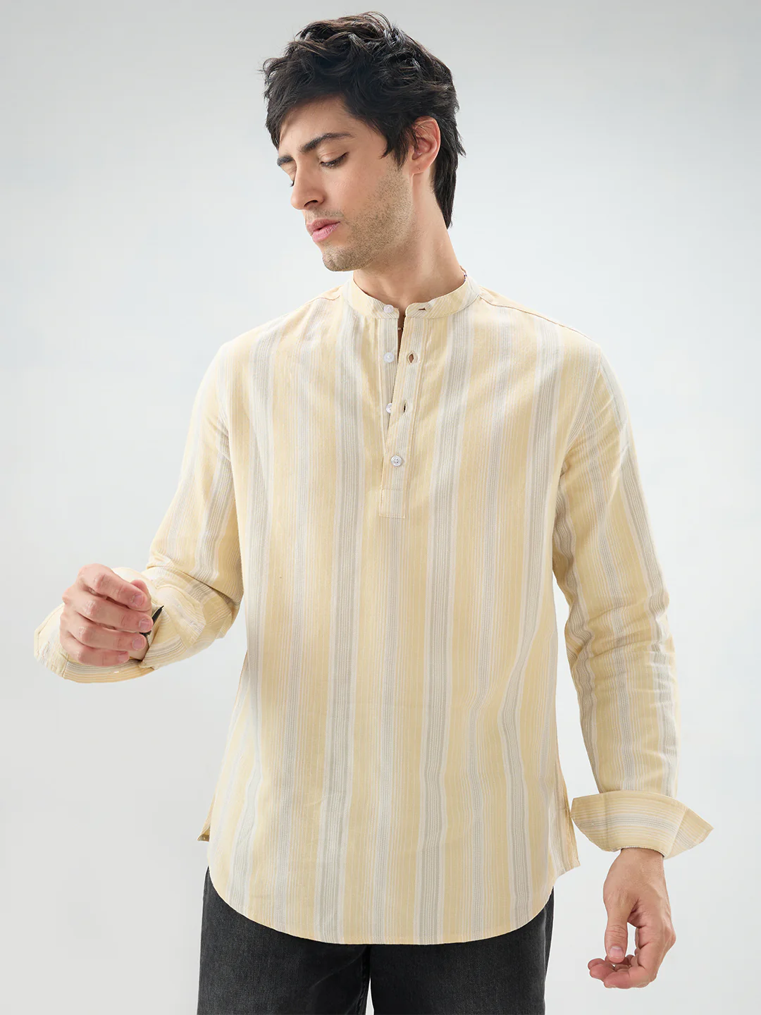 Sunwashed Sand Beige Multi-Stripe Kurta - Image 5