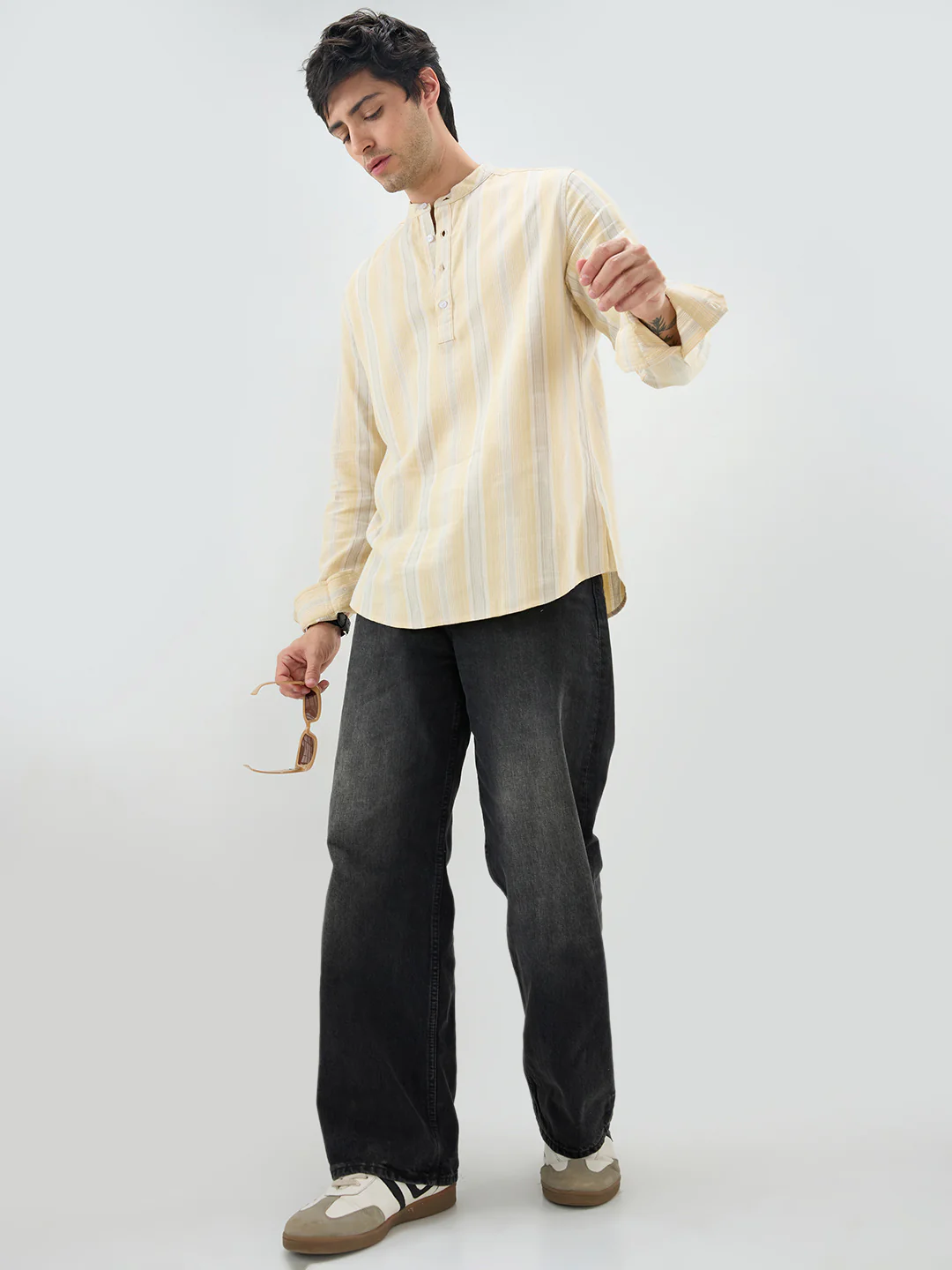 Sunwashed Sand Beige Multi-Stripe Kurta - Image 7