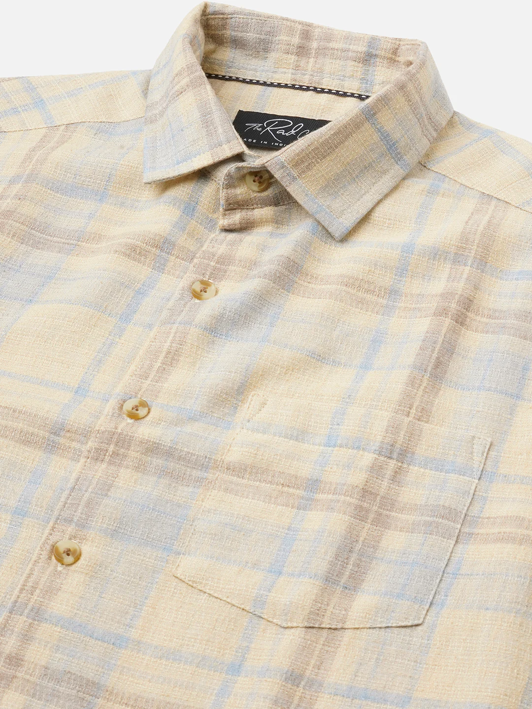Sunwashed Yellow Linen Blend Grid Shirt - Image 3