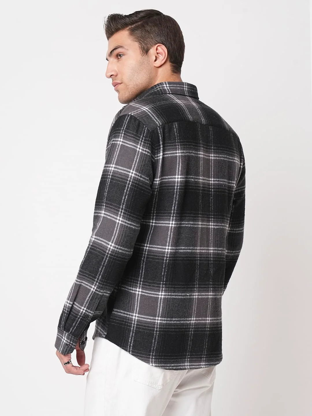 Super Soft Black & Grey Tartan Checked Flannel Shirt - Image 7