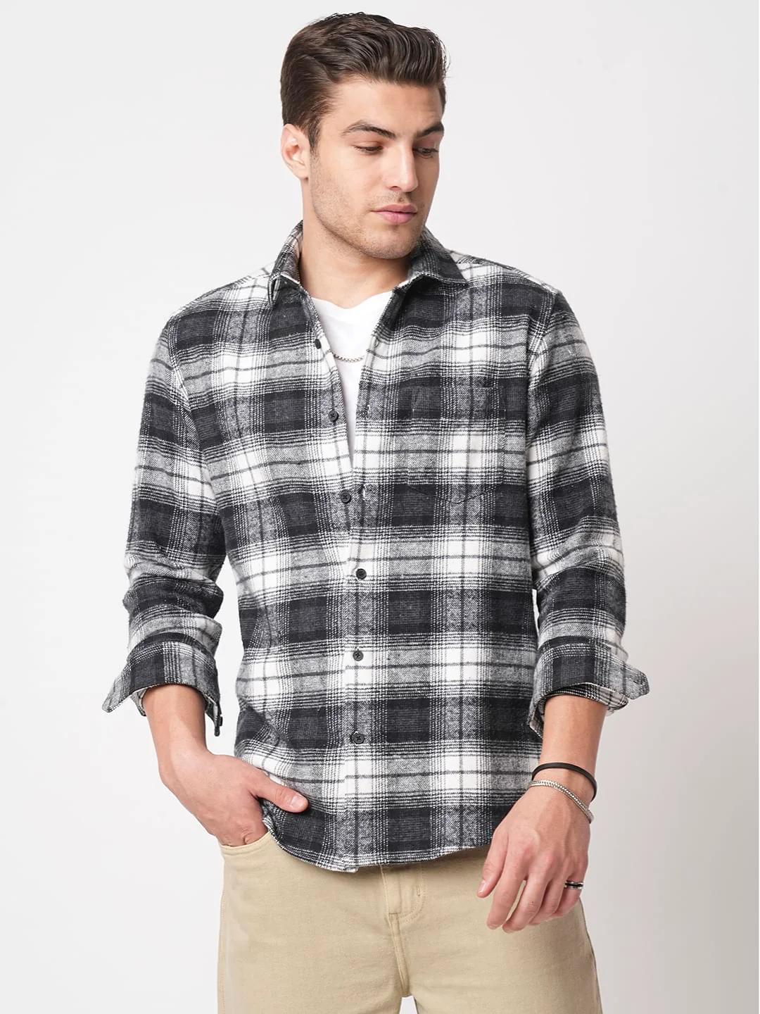 Super Soft Black & White Tartanique Checks Flannel Shirt - Image 5