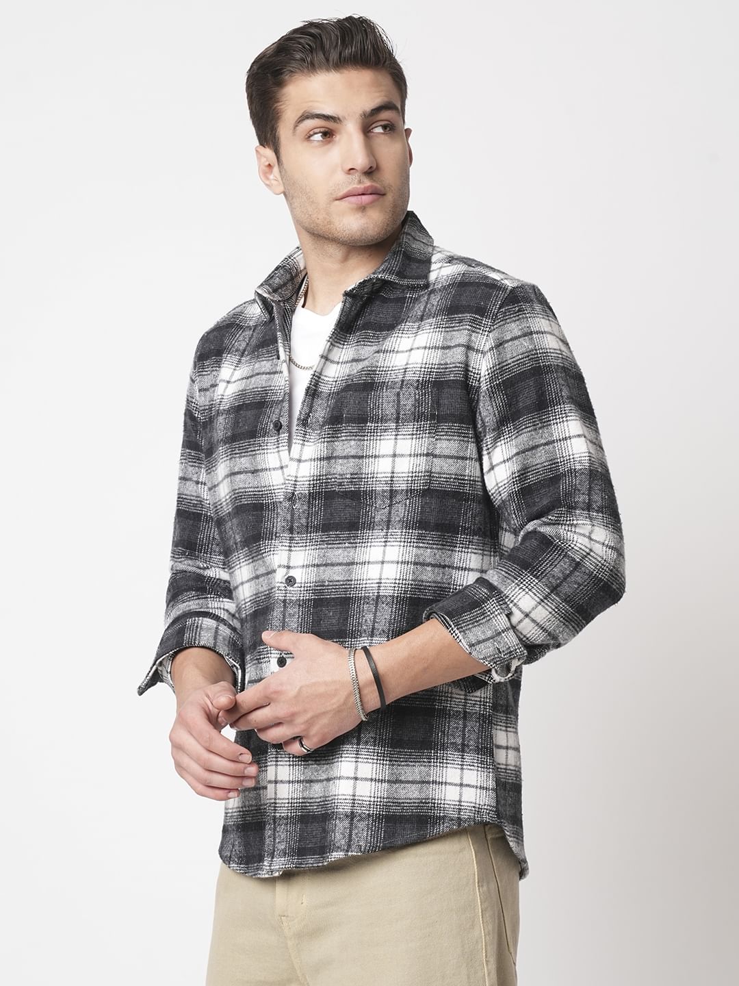 Super Soft Black & White Tartanique Checks Flannel Shirt - Image 6