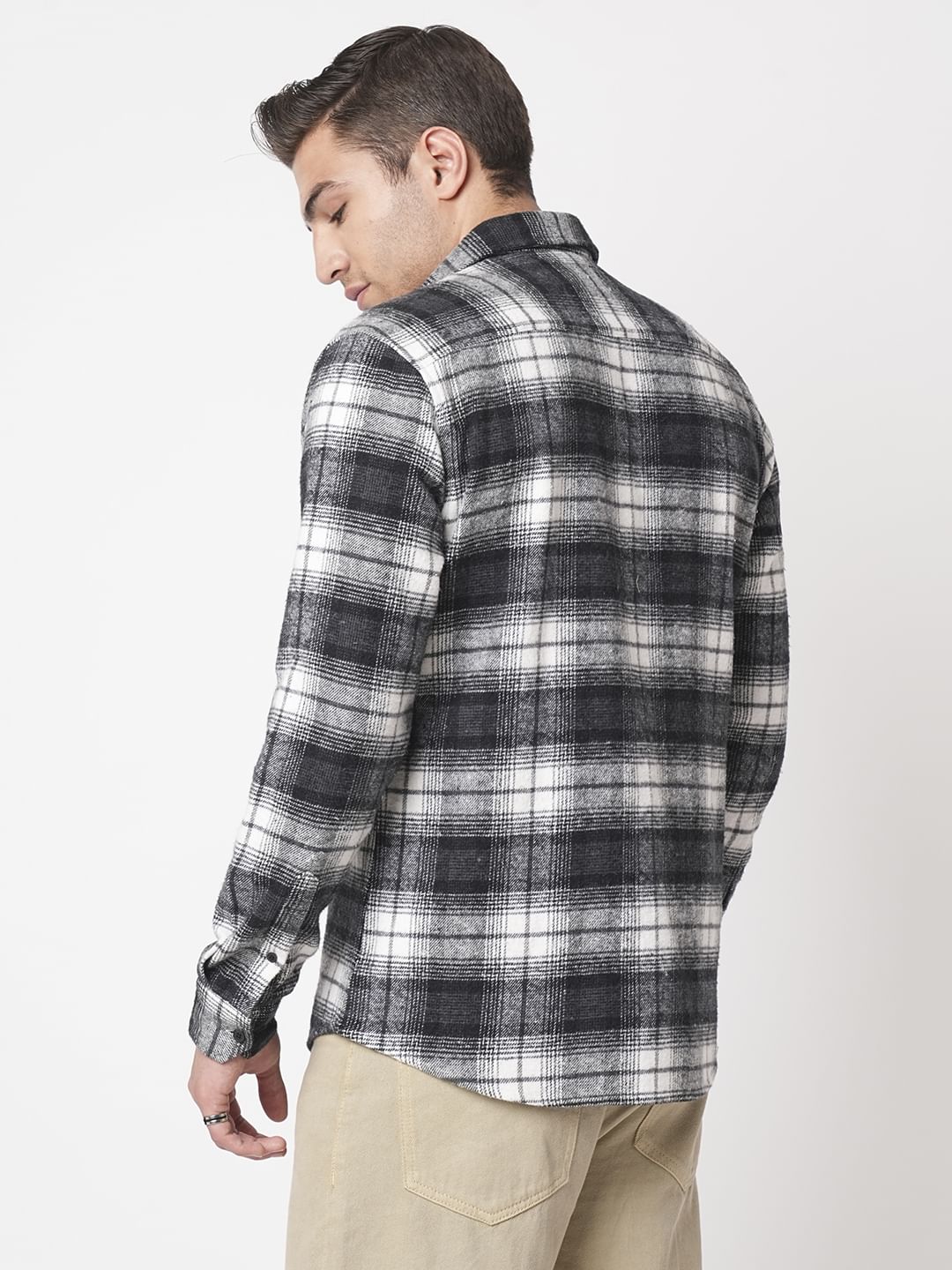 Super Soft Black & White Tartanique Checks Flannel Shirt - Image 7