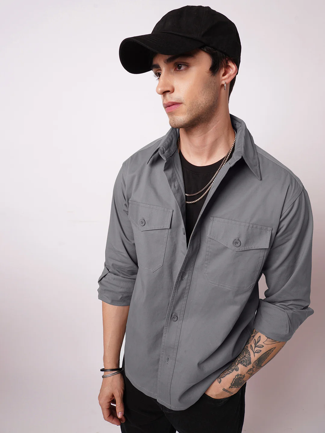 Super Soft Dim Grey Double Pocket Overshirt - Image 4