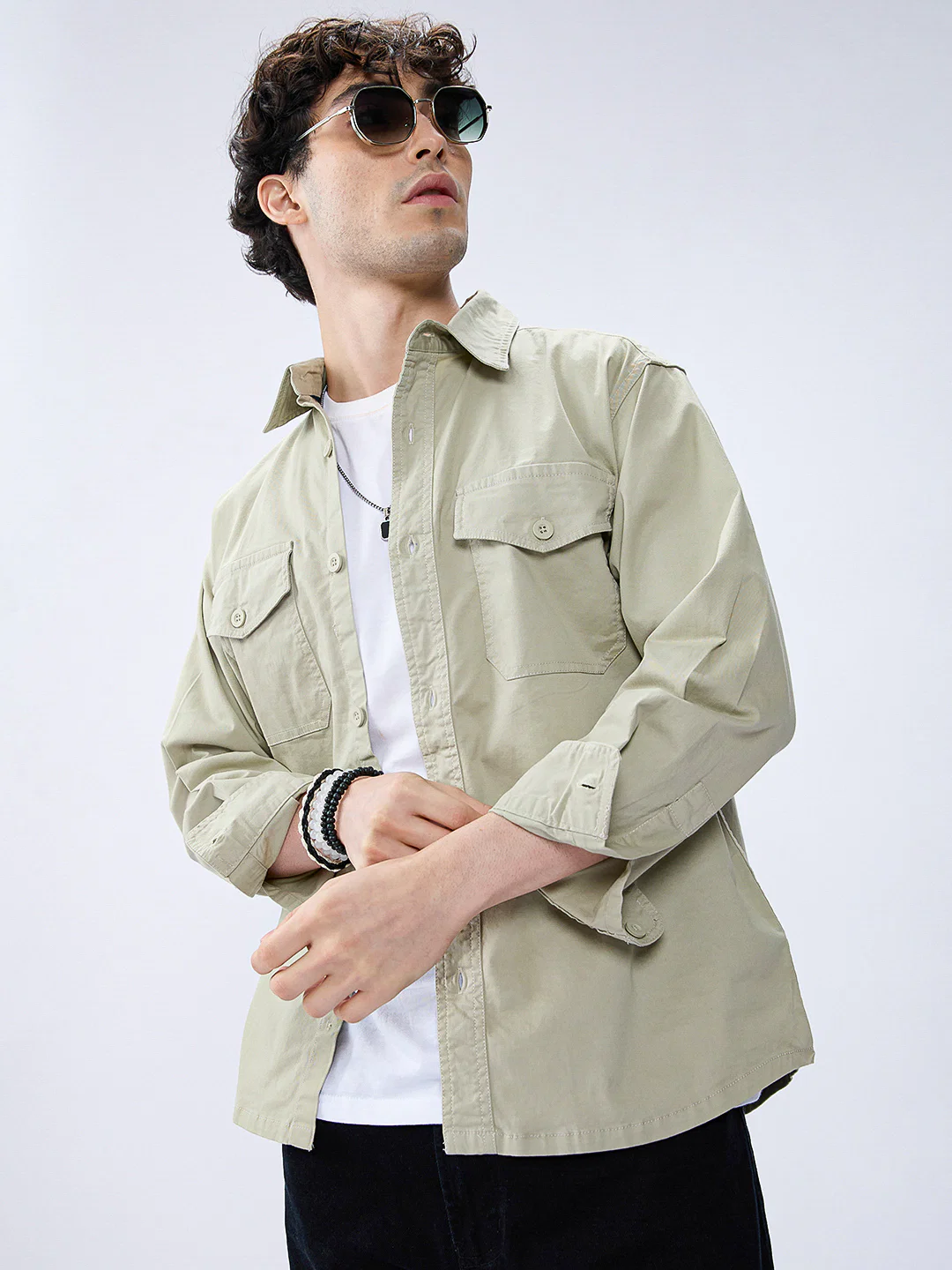 Super Soft Earthy Green Double Pocket Overshirt - Image 2