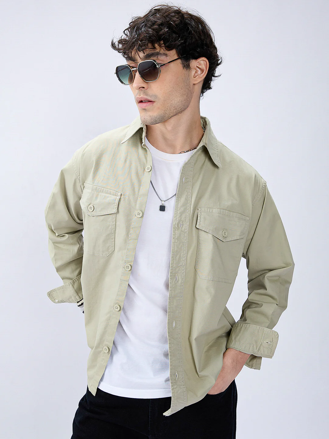 Super Soft Earthy Green Double Pocket Overshirt - Image 4