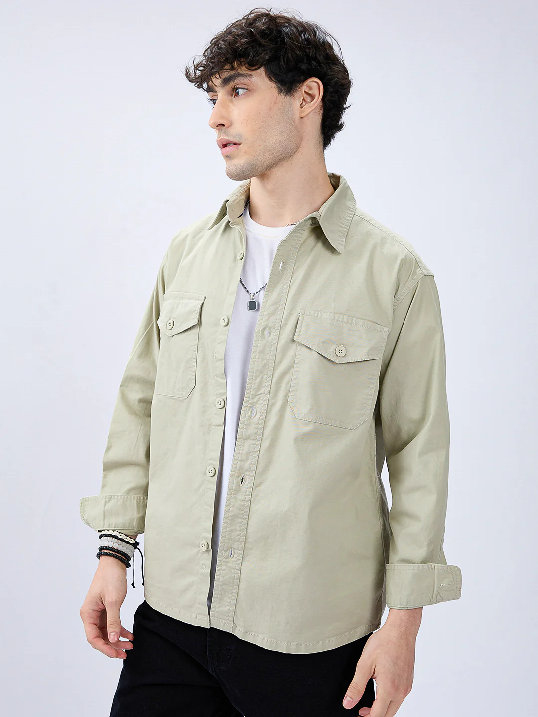 Super Soft Earthy Green Double Pocket Overshirt - Image 5
