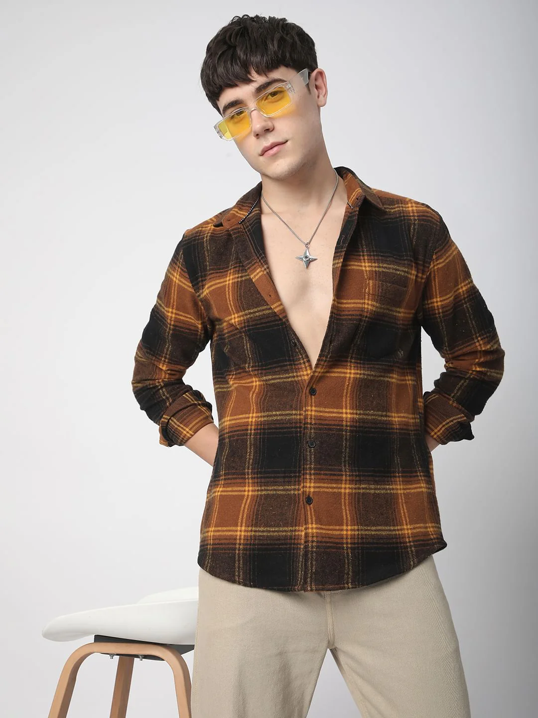 Super Soft Flannel Umber Brown Checkered Shirt - Image 4