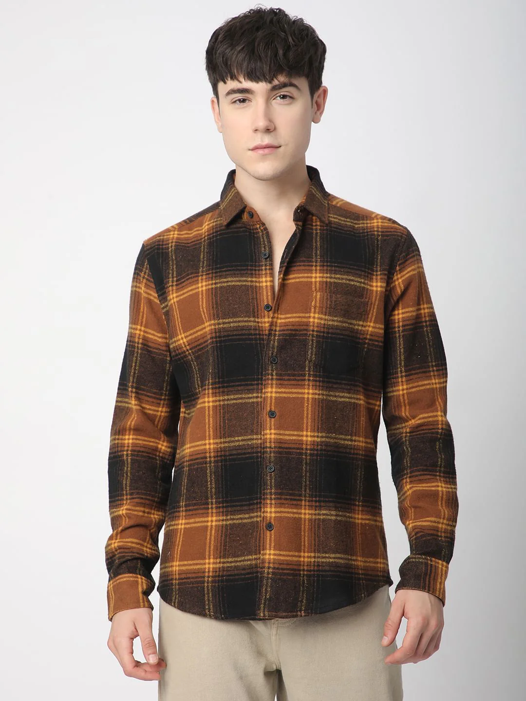 Super Soft Flannel Umber Brown Checkered Shirt - Image 5