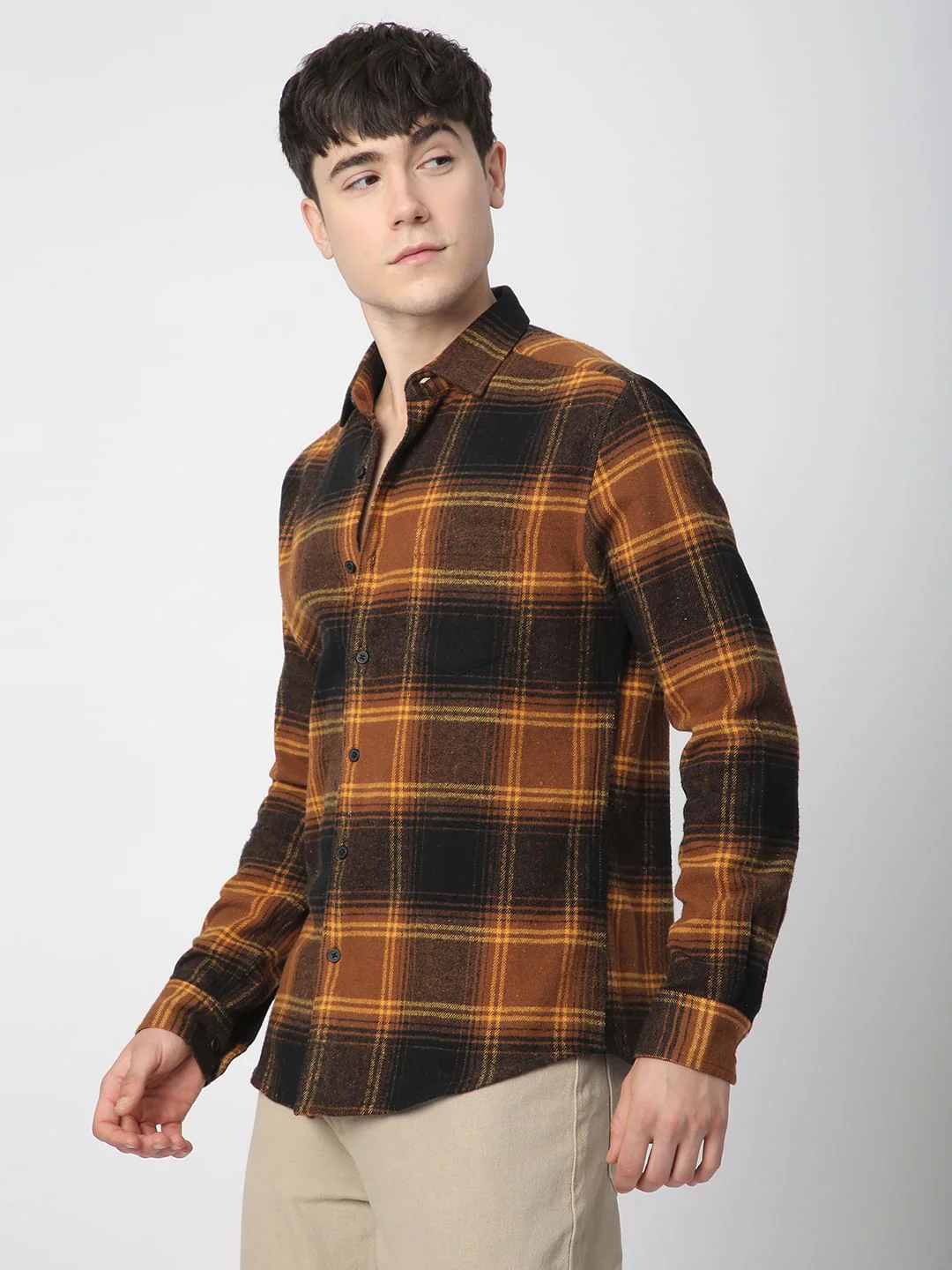 Super Soft Flannel Umber Brown Checkered Shirt - Image 6