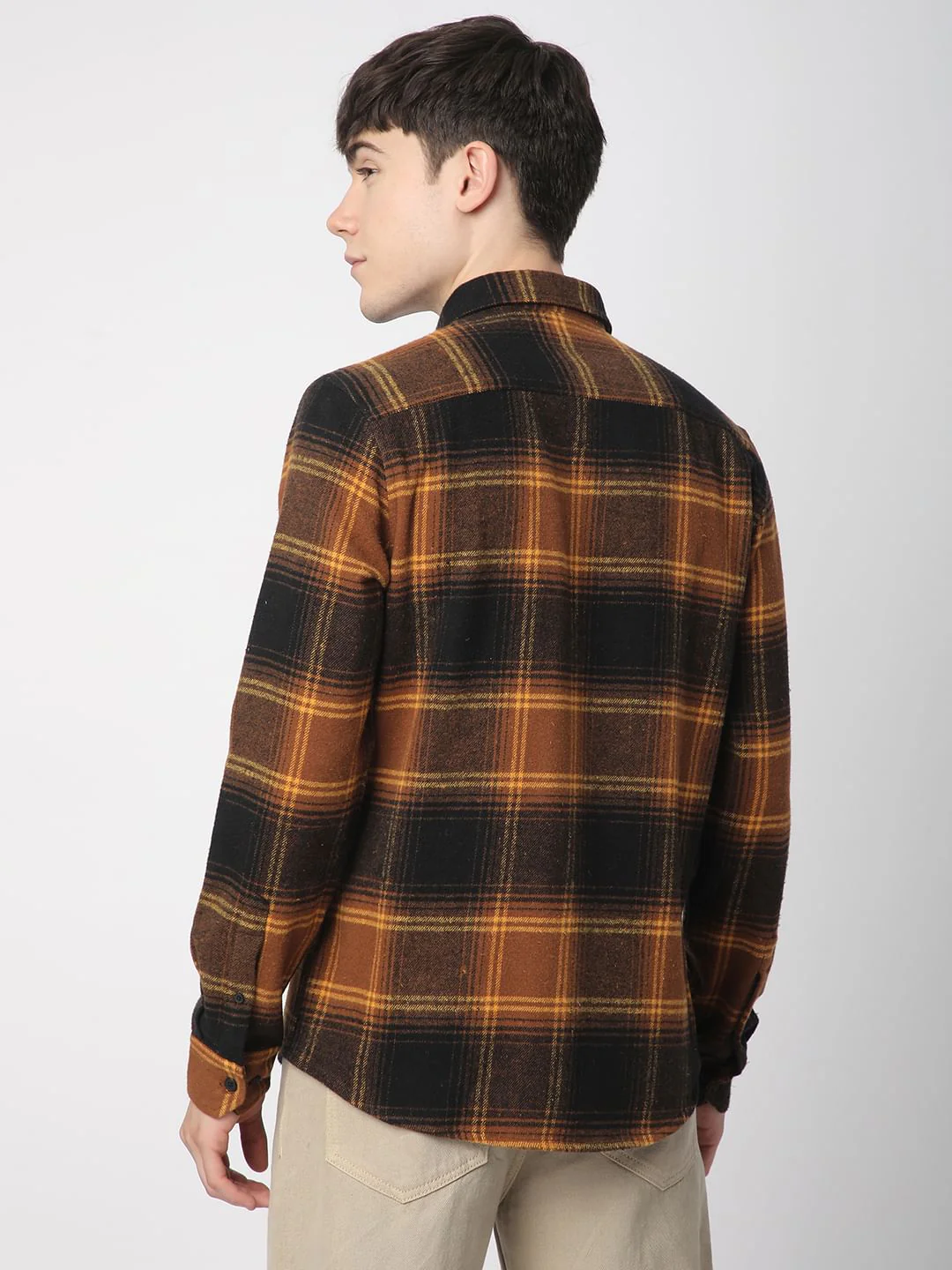 Super Soft Flannel Umber Brown Checkered Shirt - Image 7