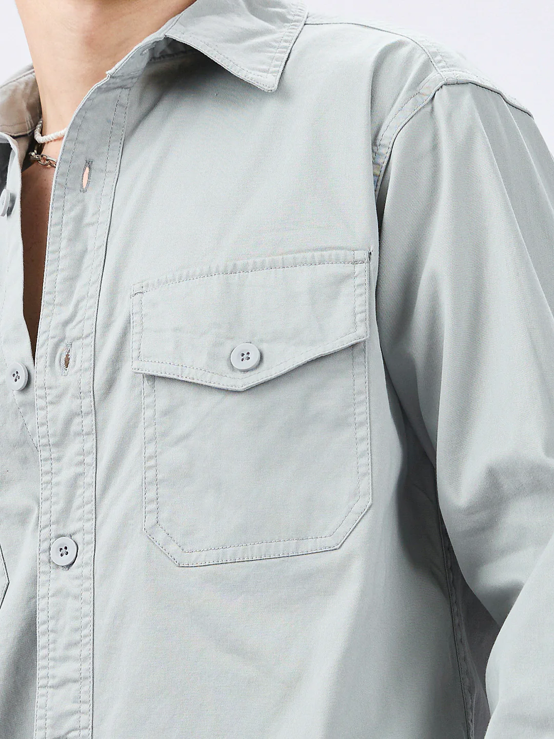 Super Soft Muted Mint Green Double Pocket Overshirt - Image 3
