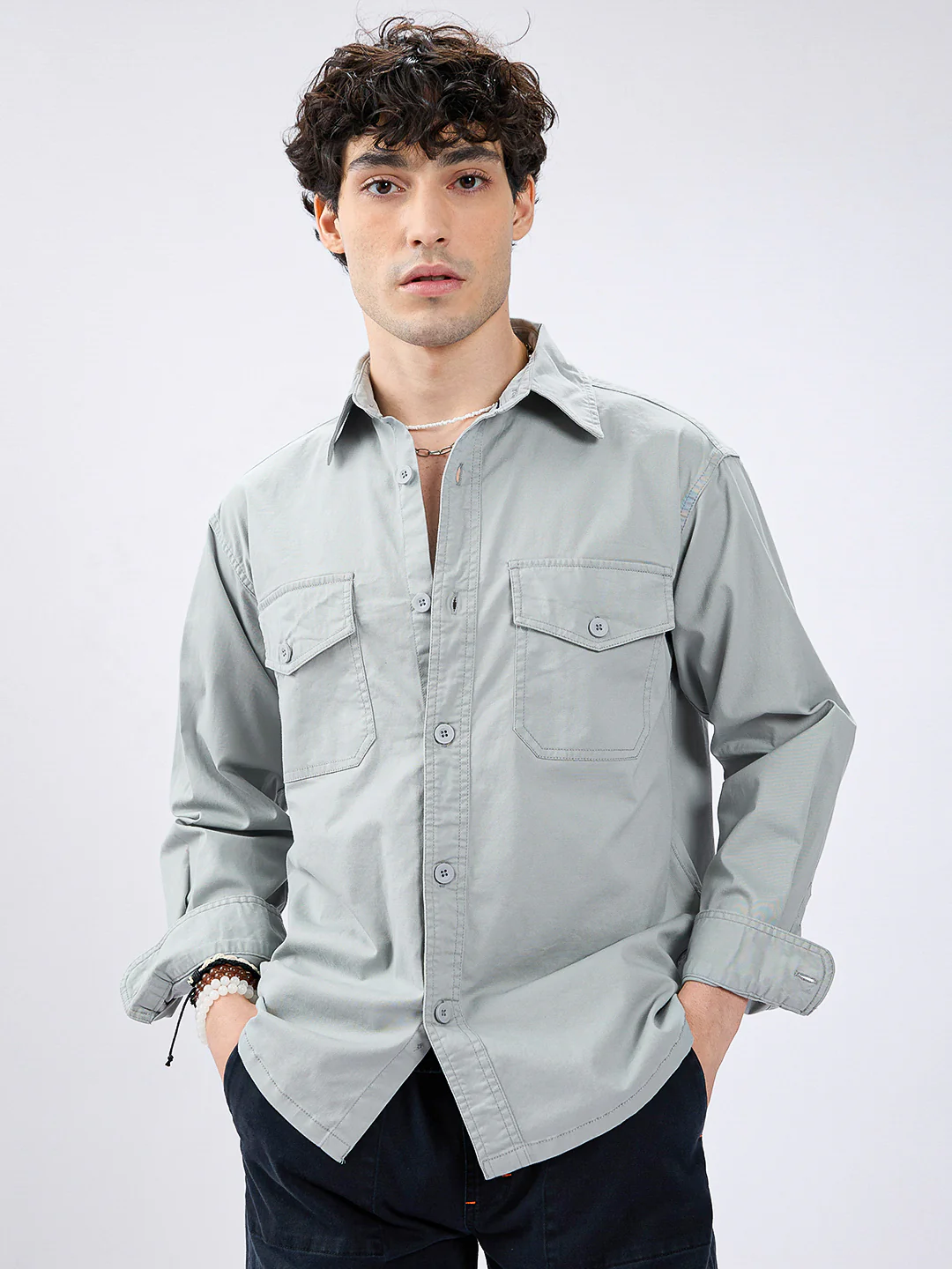 Super Soft Muted Mint Green Double Pocket Overshirt - Image 4