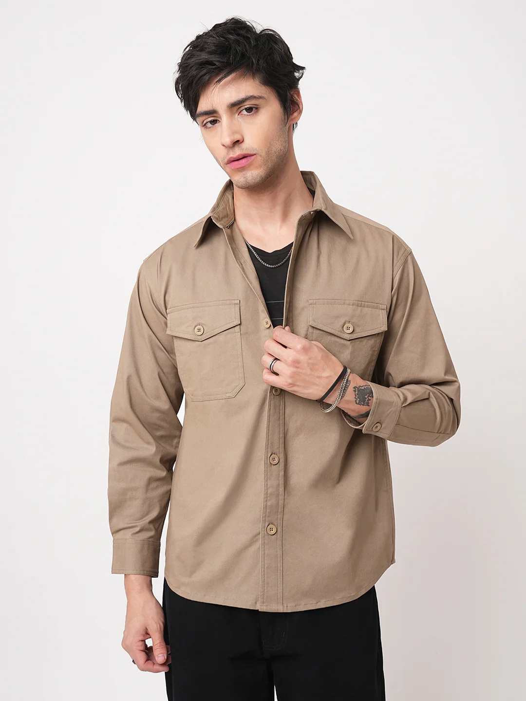 Super Soft Peanut Brown Double Pocket Overshirt - Image 4