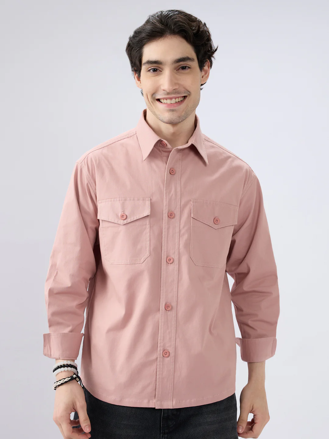 Super Soft Rose Pink Double Pocket Overshirt - Image 3