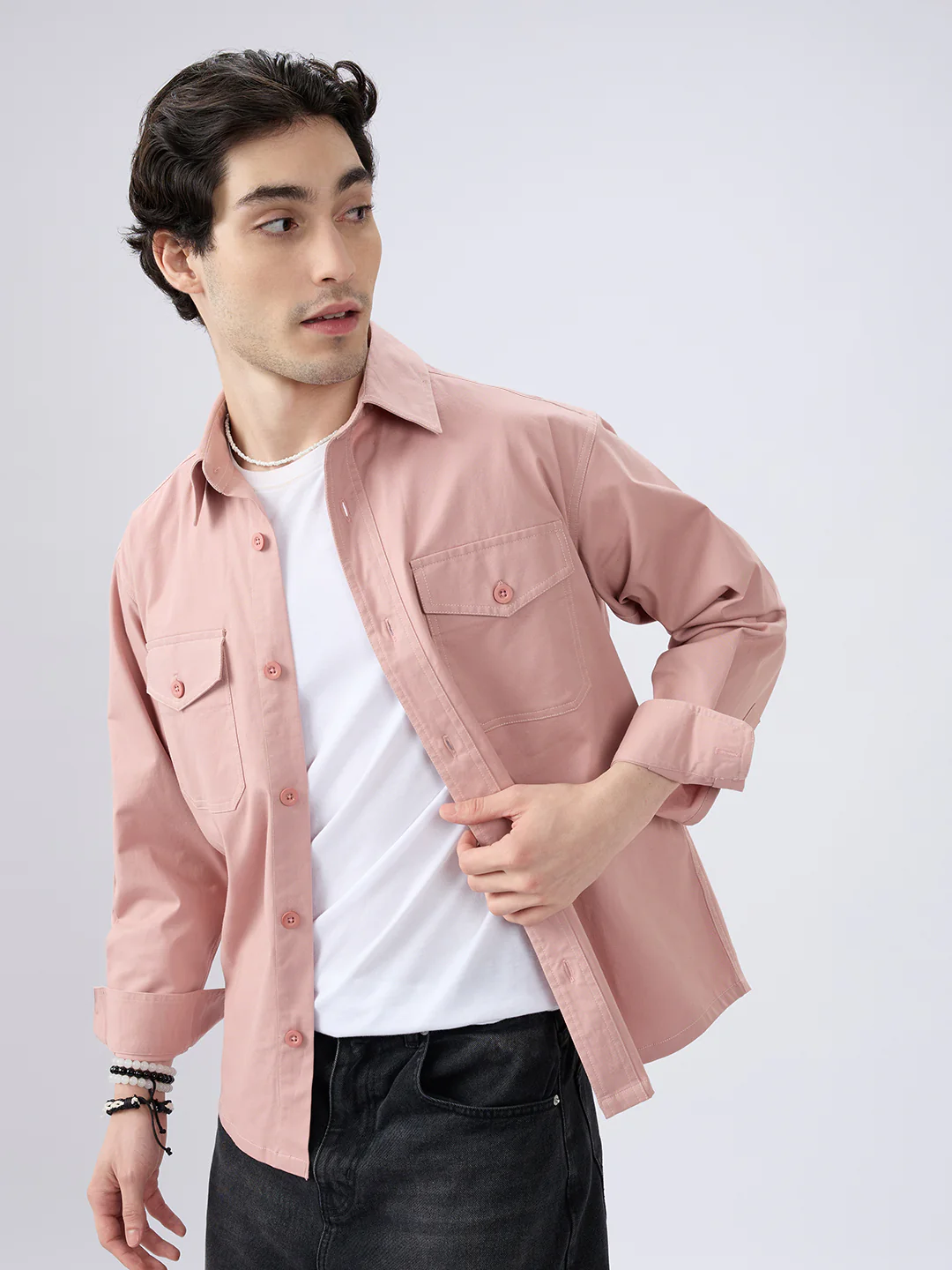 Super Soft Rose Pink Double Pocket Overshirt - Image 4