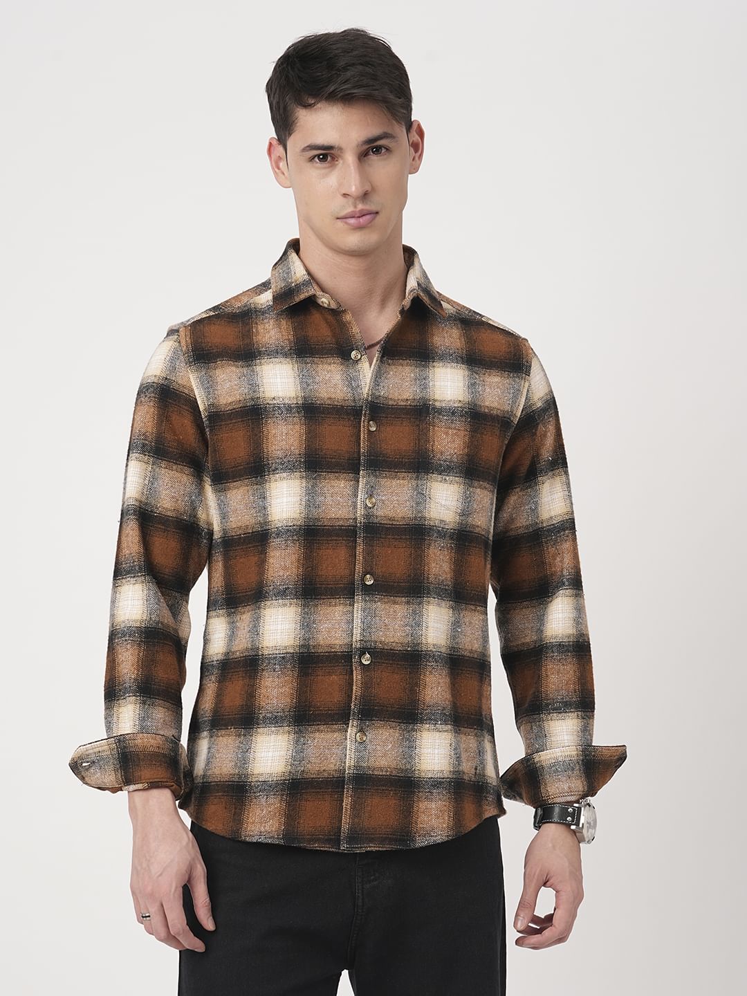 Super Soft Rust Brown Tartan Checked Flannel Shirt - Image 4
