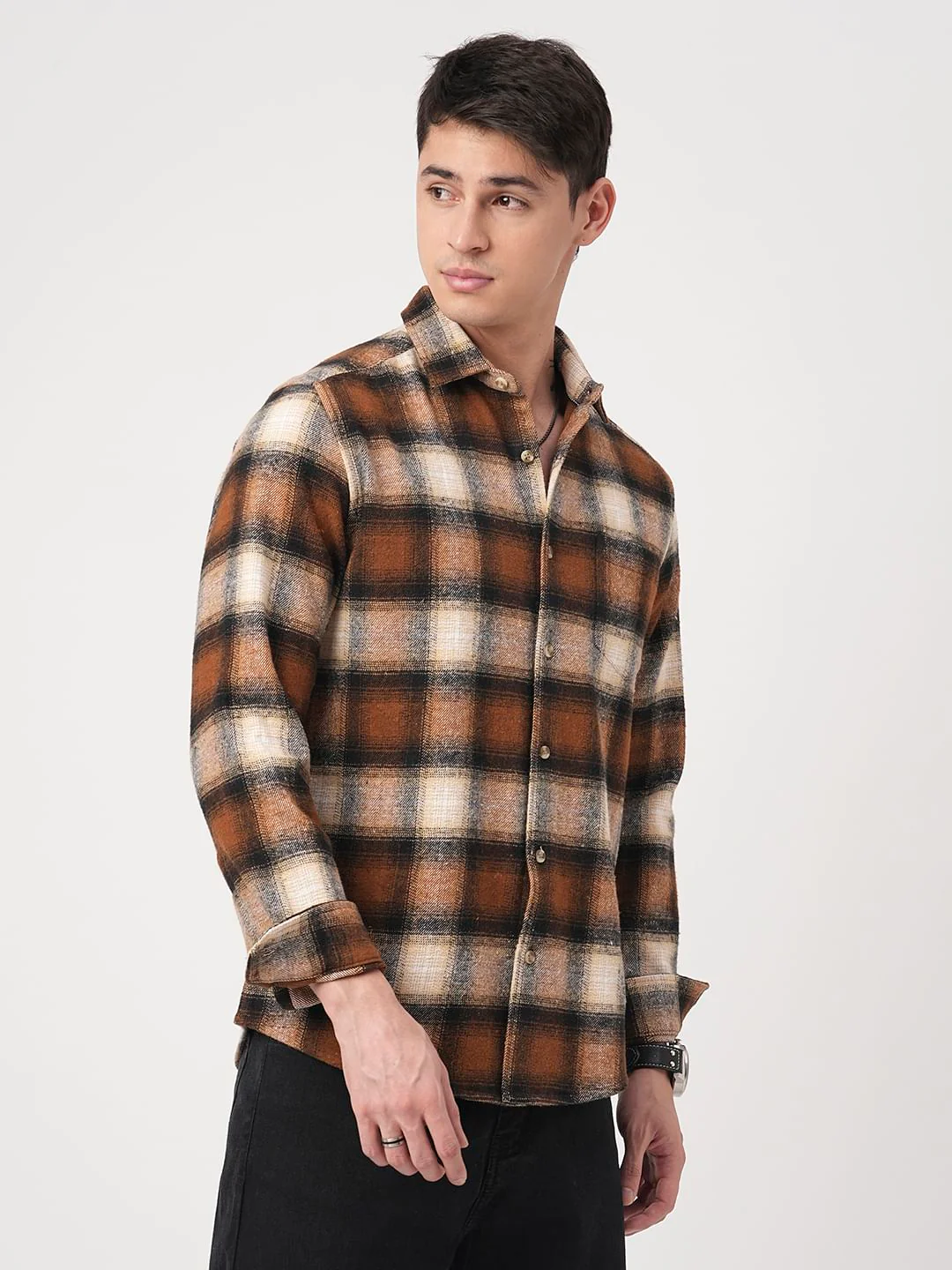 Super Soft Rust Brown Tartan Checked Flannel Shirt - Image 5