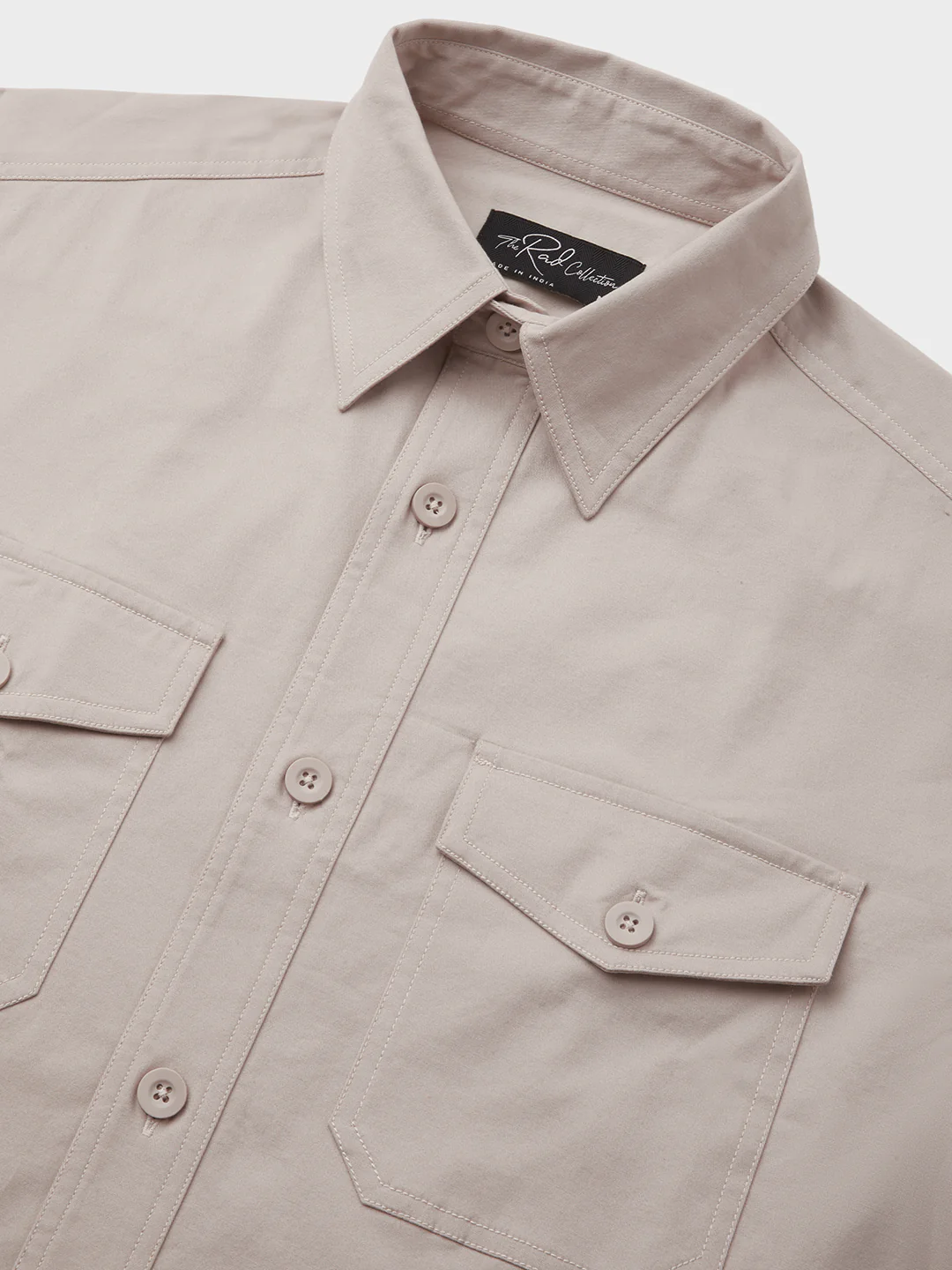 Super Soft Solid Bone Grey Double Pocket Overshirt - Image 3