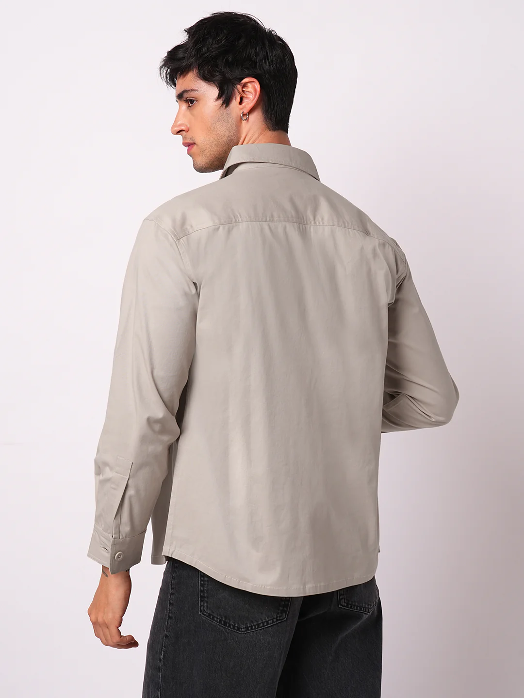 Super Soft Solid Bone Grey Double Pocket Overshirt - Image 7