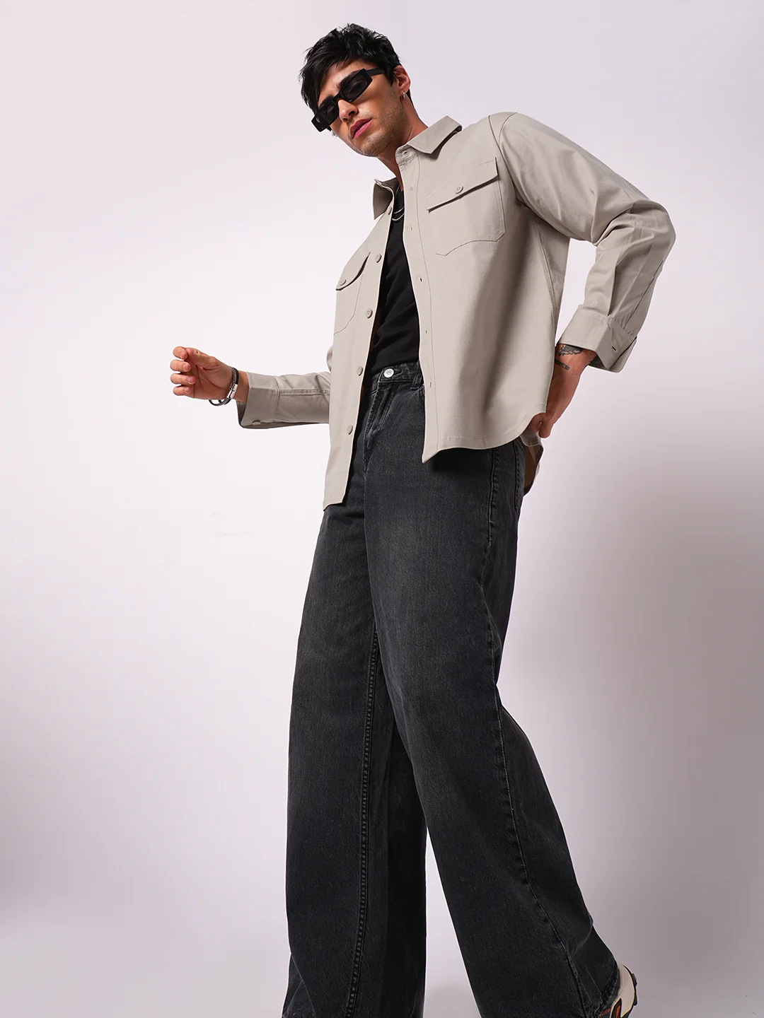 Super Soft Solid Bone Grey Double Pocket Overshirt - Image 8