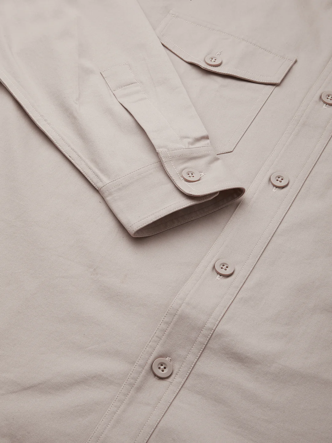 Super Soft Solid Bone Grey Double Pocket Overshirt - Image 9
