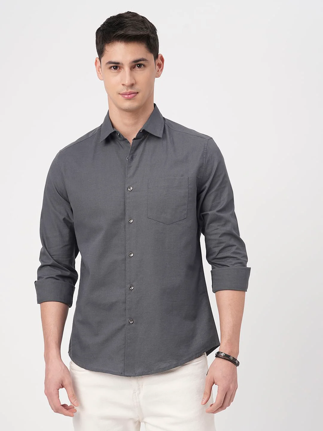 Swish Slate Grey Solid Shirt - Image 4