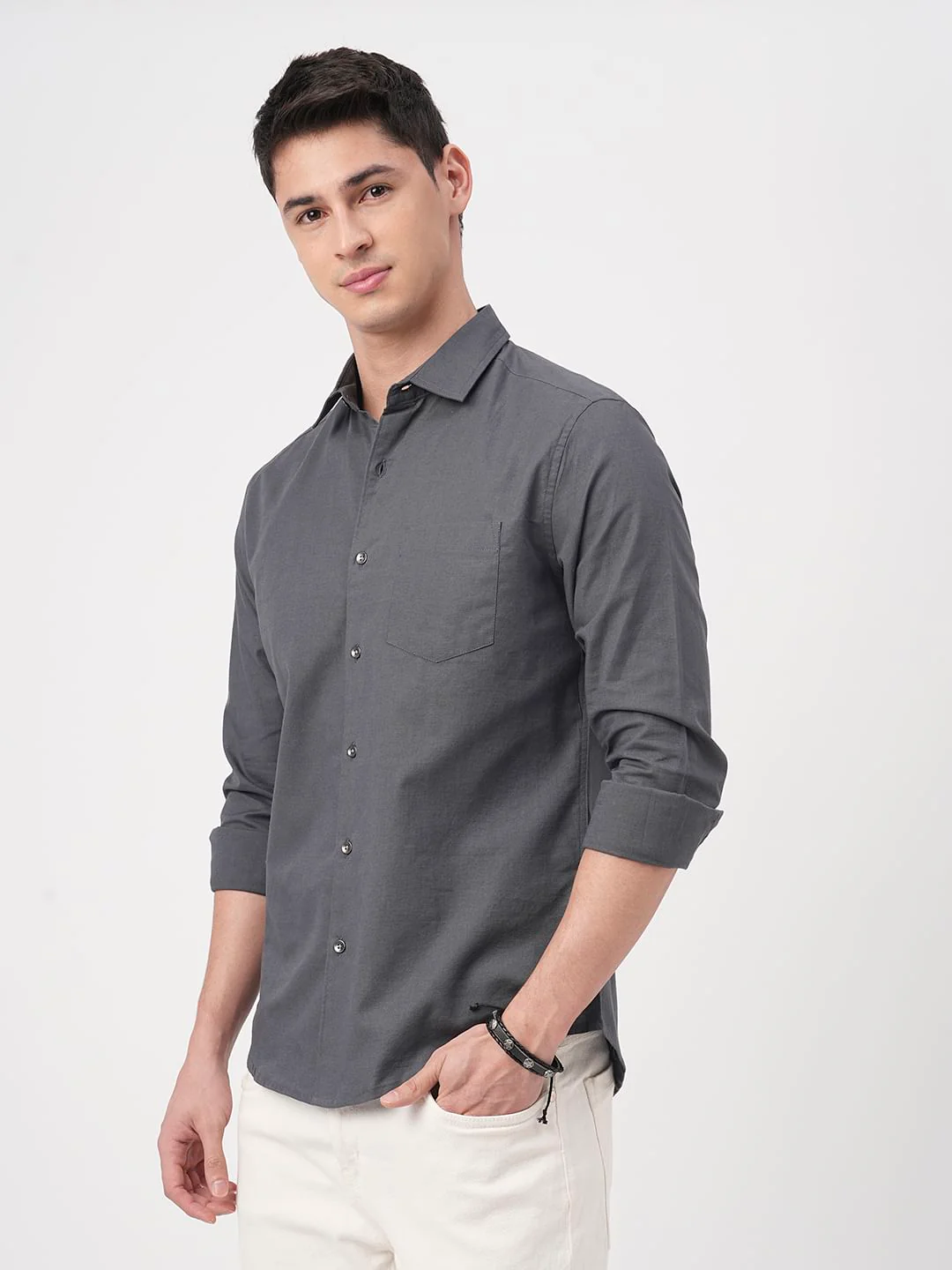 Swish Slate Grey Solid Shirt - Image 5