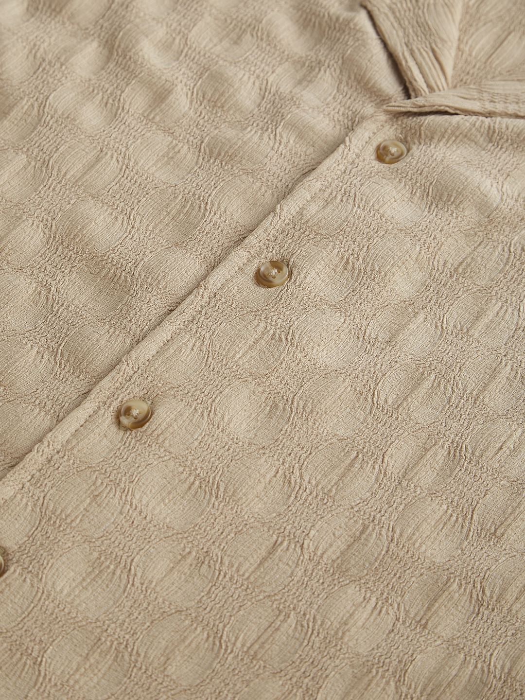 Tan Beige Crepe Textured Oversized Shirt - Image 3